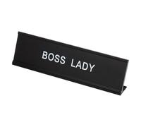 PATIKIL Funny Nameplate, 8"x2" Novelty Desk Sign Plaque Aluminum Desk Name Plate with Base for Office, Black White (Lady)