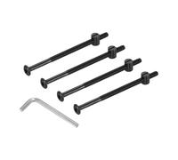 PATIKIL Furniture Bolt Nut Set, 4 Pcs M6 x 110 mm Metric Carbon Steel Flat Head Hex Socket Cap Screws Bolts with Barrel Nuts Hex Key Wrench for Beds Headboards Chairs, Black