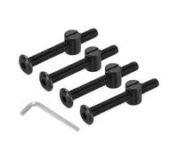 PATIKIL Furniture Bolt Nut Set, 4 Pcs M6 x 50 mm Metric Carbon Steel Flat Head Hex Socket Cap Screws Bolts with Barrel Nuts Hex Key Wrench for Beds Headboards Chairs, Black