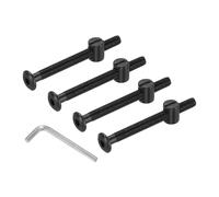 PATIKIL Furniture Bolt Nut Set, 4 Pcs M6 x 58mm Metric Carbon Steel Flat Head Hex Socket Cap Screws Bolts with Barrel Nuts Hex Key Wrench for Beds Headboards Chairs, Black