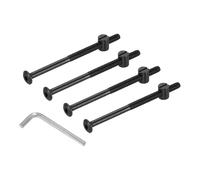 PATIKIL Furniture Bolt Nut Set, 4 Pcs M6 x 58mm Metric Carbon Steel Flat Head Hex Socket Cap Screws Bolts with Barrel Nuts Hex Key Wrench for Beds Headboard Chairs, Black
