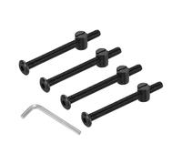 PATIKIL Furniture Bolt Nut Set, 4 Pcs M6 x 70 mm Metric Carbon Steel Flat Head Hex Socket Cap Screws Bolts with Barrel Nuts Hex Key Wrench for Beds Headboards Chairs, Black