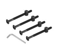 PATIKIL Furniture Bolt Nut Set, 4 Pcs M6 x 75 mm Metric Carbon Steel Flat Head Hex Socket Cap Screws Bolts with Barrel Nuts Hex Key Wrench for Beds Headboards Chairs, Black