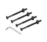 PATIKIL Furniture Bolt Nut Set, 4 Pcs M6 x 90 mm Metric Carbon Steel Flat Head Hex Socket Cap Screws Bolts with Barrel Nuts Hex Key Wrench for Beds Headboards Chairs, Black