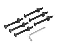 PATIKIL Furniture Bolt Nut Set, 6 Pcs M6 x 58mm Metric Carbon Steel Flat Head Hex Socket Cap Screws Bolts with Barrel Nuts Hex Key Wrench for Beds Headboards Chairs, Black