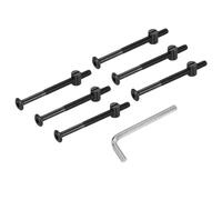 PATIKIL Furniture Bolt Nut Set, 6 Pcs M6 x 85 mm Metric Carbon Steel Flat Head Hex Socket Cap Screws Bolts with Barrel Nuts Hex Key Wrench for Beds Headboards Chairs, Black