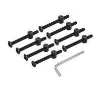 PATIKIL Furniture Bolt Nut Set, 8 Pcs M6 x 60 mm Metric Carbon Steel Flat Head Hex Socket Cap Screws Bolts with Barrel Nuts Hex Key Wrench for Beds Headboards Chairs, Black