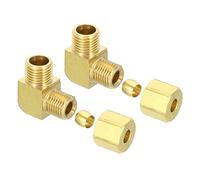 PATIKIL G1/4 Male x 6mm Tube OD Brass Compression Tube Fitting, 2 Pack 90 Degree Elbow Pipe Tube Fitting for Plumbing, Hose Connector