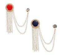PATIKIL Gem Chain Brooch Pins, 2Pcs Hanging Chain Brooch Suit Pin Tassel Chain Crystal Badge Lapel Collar Pins for Women Men Shirts Tuxedo Scarf, Gold Tone(Blue/Red)