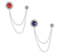 PATIKIL Gem Chain Brooch Pins, 2Pcs Hanging Chain Brooch Suit Pin Tassel Chain Round Crystal Badge Lapel Collar Pins for Women Men Shirts Tuxedo Scarf, Silver Tone(Blue/Red)
