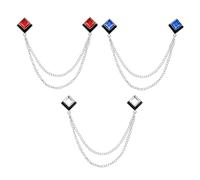 PATIKIL Gem Chain Brooch Pins, 3Pcs Hanging Chain Brooch Suit Pin Tassel Chain Square Crystal Badge Lapel Collar Pins for Women Men Shirts Tuxedo Scarf, Silver Tone(White/Red/Blue)