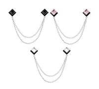 PATIKIL Gem Chain Brooch Pins, 3Pcs Hanging Chain Brooch Suit Pin Tassel Chain Square Crystal Badge Lapel Collar Pins for Women Men Shirts Tuxedo Scarf, Silver Tone(White/Pink/Black)