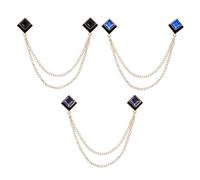 PATIKIL Gem Chain Brooch Pins, 3Pcs Hanging Chain Brooch Suit Pin Tassel Chain Square Crystal Badge Lapel Collar Pins for Women Men Shirts Tuxedo Scarf, Gold Tone(Black/Dark Blue/Blue)