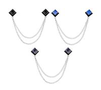 PATIKIL Gem Chain Brooch Pins, 3Pcs Hanging Chain Brooch Suit Pin Tassel Chain Square Crystal Badge Lapel Collar Pins for Women Men Shirts Tuxedo Scarf, Silver Tone(Black/Dark Blue/Blue)