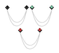 PATIKIL Gem Chain Brooch Pins, 3Pcs Hanging Chain Brooch Suit Pin Tassel Square Crystal Badge Lapel Collar Pins for Women Men Shirts Tuxedo Scarf, Silver Tone(Black/Red/Green)