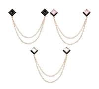 PATIKIL Gem Chain Brooch Pins, 3Pcs Hanging Chain Brooch Suit Pin Tassel Square Crystal Badge Lapel Collar Pins for Women Men Shirts Tuxedo Scarf, Gold Tone(White/Pink/Black)
