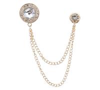 PATIKIL Gem Chain Brooch Pins, Hanging Chain Brooch Suit Pin Tassel Chain Round Crystal Badge Lapel Collar Pins for Women Men Shirts Tuxedo Scarf, Gold Tone(White)