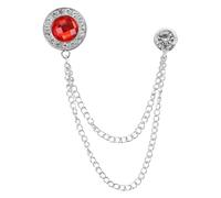 PATIKIL Gem Chain Brooch Pins, Hanging Chain Brooch Suit Pin Tassel Chain Round Crystal Badge Lapel Collar Pins for Women Men Shirts Tuxedo Scarf, Silver Tone(Red)