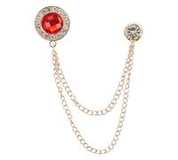 PATIKIL Gem Chain Brooch Pins, Hanging Chain Brooch Suit Pin Tassel Chain Round Crystal Badge Lapel Collar Pins for Women Men Shirts Tuxedo Scarf, Gold Tone(Red)