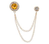 PATIKIL Gem Chain Brooch Pins, Hanging Chain Brooch Suit Pin Tassel Chain Round Crystal Badge Lapel Collar Pins for Women Men Shirts Tuxedo Scarf, Gold Tone(Yellow)