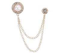 PATIKIL Gem Chain Brooch Pins, Hanging Chain Brooch Suit Pin Tassel Chain Round Pearl Badge Lapel Collar Pins for Women Men Shirts Tuxedo Scarf, Gold Tone(White)