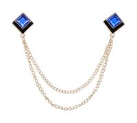 PATIKIL Gem Chain Brooch Pins, Hanging Chain Brooch Suit Pin Tassel Chain Square Crystal Badge Lapel Collar Pins for Women Men Shirts Tuxedo Scarf, Gold Tone(Blue)