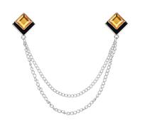 PATIKIL Gem Chain Brooch Pins, Hanging Chain Brooch Suit Pin Tassel Chain Square Crystal Badge Lapel Collar Pins for Women Men Shirts Tuxedo Scarf, Silver Tone(Yellow)