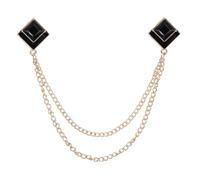 PATIKIL Gem Chain Brooch Pins, Hanging Chain Brooch Suit Pin Tassel Chain Square Crystal Badge Lapel Collar Pins for Women Men Shirts Tuxedo Scarf, Gold Tone(Black)