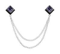 PATIKIL Gem Chain Brooch Pins, Hanging Chain Brooch Suit Pin Tassel Chain Square Crystal Badge Lapel Collar Pins for Women Men Shirts Tuxedo Scarf, Silver Tone(Dark Blue)