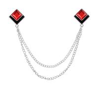 PATIKIL Gem Chain Brooch Pins, Hanging Chain Brooch Suit Pin Tassel Chain Square Crystal Badge Lapel Collar Pins for Women Men Shirts Tuxedo Scarf, Silver Tone(Red)
