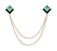 PATIKIL Gem Chain Brooch Pins, Hanging Chain Brooch Suit Pin Tassel Chain Square Crystal Badge Lapel Collar Pins for Women Men Shirts Tuxedo Scarf, Gold Tone(Green)