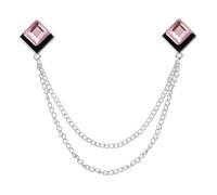 PATIKIL Gem Chain Brooch Pins, Hanging Chain Brooch Suit Pin Tassel Chain Square Crystal Badge Lapel Collar Pins for Women Men Shirts Tuxedo Scarf, Silver Tone(Pink)