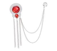PATIKIL Gem Chain Brooch Pins, Round Gem Tassel Chain Hanging Fashion Crystal Lapel Suit Pins for Women Men Clothes Dress Bouquet Coat Hat Bag, Silver Tone (Red)