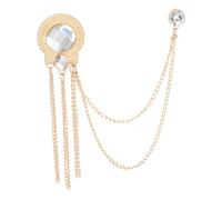 PATIKIL Gem Chain Brooch Pins, Round Gem Tassel Chain Hanging Fashion Crystal Lapel Suit Pins for Women Men Clothes Dress Bouquet Coat Hat Bag, Gold Tone (White)