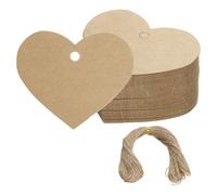 PATIKIL Gift Tags with String, 100Pcs Heart Shaped Blank Paper Tags Gift Wrapping Hang Labels with Jute Twine for Birthday Party Favors Wedding Valentine's Day DIY Crafts, Brown