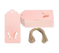 PATIKIL Gift Tags with String, 100Pcs Scalloped Top Rectangle Hollow Butterfly Blank Paper Tags Gift Wrapping Hang Labels with Jute Twine for Birthday Party Favors Wedding, Light Pink