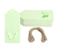 PATIKIL Gift Tags with String, 100Pcs Scalloped Top Rectangle Hollow Butterfly Blank Paper Tags Gift Wrapping Hang Labels with Jute Twine for Birthday Party Favors Wedding, Light Green