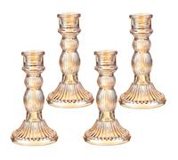 PATIKIL Glass Candlestick Holders, 4 Pcs Striped Gourd Taper Candle Holders Glass Votive Candle Holder for Table Centerpieces Wedding Decor Dinner Party, Amber