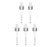 PATIKIL Glass Eye Dropper, 5 Pcs Droppers Liquids Closure Top with Measurement mark for 50ml(1.7oz) Glass Bottles Liquids Essential Oils Dispenser Perfume Storage Lab, White/Silver Top
