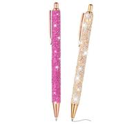 PATIKIL Glitter Ballpoint Pen, 2Pcs Sparkly Fancy Glitter Pen Retractable Press Metal Journaling Writing Pens Black Ink for Women Girls Office Birthday, Light Rose Gold Rose Red