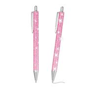 PATIKIL Glitter Ballpoint Pen, 2Pcs Sparkly Fancy Glitter Pen Retractable Press Metal Journaling Writing Pens Black Ink for Women Girls Office Birthday, Pink (Silver Item)