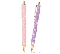 PATIKIL Glitter Ballpoint Pen, 2Pcs Sparkly Fancy Sequins Glitter Pen Retractable Press Metal Journaling Writing Pens Black Ink for Women Girls Office Birthday, Pink Purple