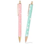 PATIKIL Glitter Ballpoint Pen, 2Pcs Sparkly Fancy Sequins Glitter Pen Retractable Press Metal Journaling Writing Pens Black Ink for Women Girls Office Birthday, Pink Light Blue