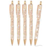 PATIKIL Glitter Ballpoint Pen, 5Pcs Sparkly Fancy Glitter Pen Retractable Press Metal Journaling Writing Pens Black Ink for Women Girls Office Birthday, Light Rose Gold