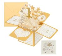 PATIKIL Gold Tone 1 Year Anniversary Card, Happy Anniversary Greeting Card for Couple, Wedding, Unisex-Adults