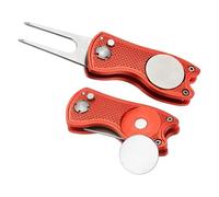 PATIKIL Golf Divot Repair Tool, 2 Pack Foldable Metal Golf Green Divot Tool with Magnetic Ball Marker & Stainless Steel Fork for Golfer, Red