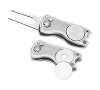 PATIKIL Golf Divot Repair Tool, 2 Pack Foldable Metal Golf Green Divot Tool with Magnetic Ball Marker & Stainless Steel Fork for Golfer, Silver