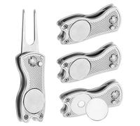 PATIKIL Golf Divot Repair Tool, 4 Pack Foldable Metal Golf Green Divot Tool with Magnetic Ball Marker & Stainless Steel Fork for Golfer, Silver