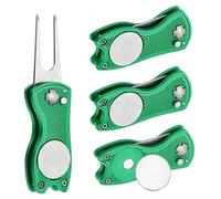 PATIKIL Golf Divot Repair Tool, 4 Pack Foldable Metal Golf Green Divot Tool with Magnetic Ball Marker & Stainless Steel Fork for Golfer, Dark Green