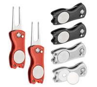 PATIKIL Golf Divot Repair Tool, 6 Pack Foldable Metal Golf Green Divot Tool with Magnetic Ball Marker & Stainless Steel Fork for Golfer, Silver/Red/Black